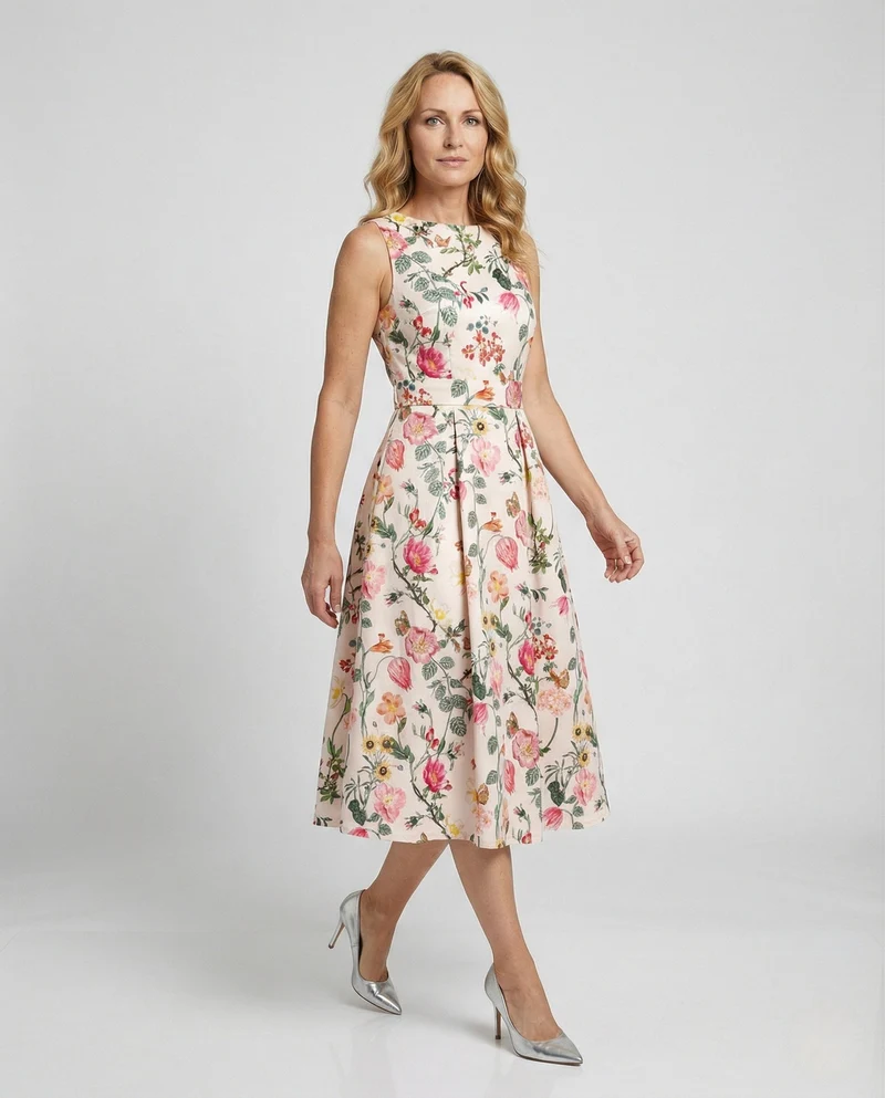 Damen Midikleid A-Linie plissiert elegant