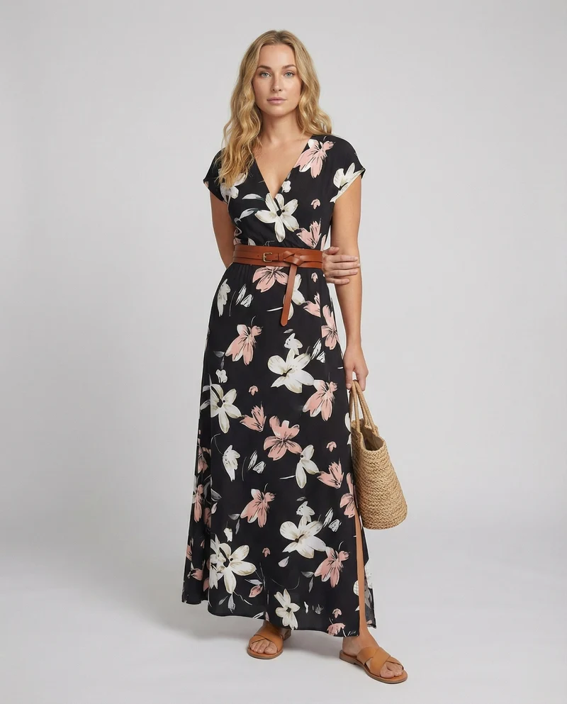 Boho Langes Maxikleid mit Blumenmuster für Sommer & Urlaub
