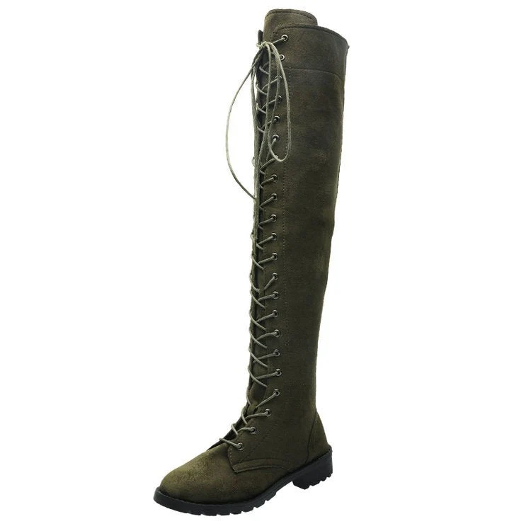 Damen Overknee-Stiefel mit modischer Schnürung und rutschfester Sohle