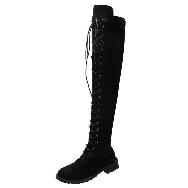 Damen Overknee-Stiefel mit modischer Schnürung und rutschfester Sohle