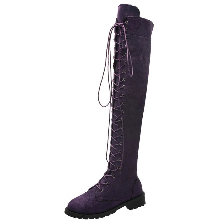 Damen Overknee-Stiefel mit modischer Schnürung und rutschfester Sohle